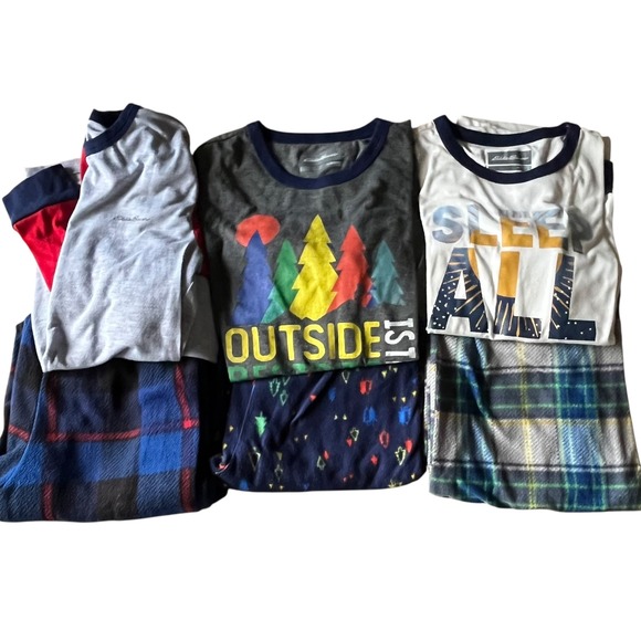 Eddie Bauer Kids Pajama Set M (10/12) Sleep All Day Outside Plaid Outdoors - Picture 1 of 7